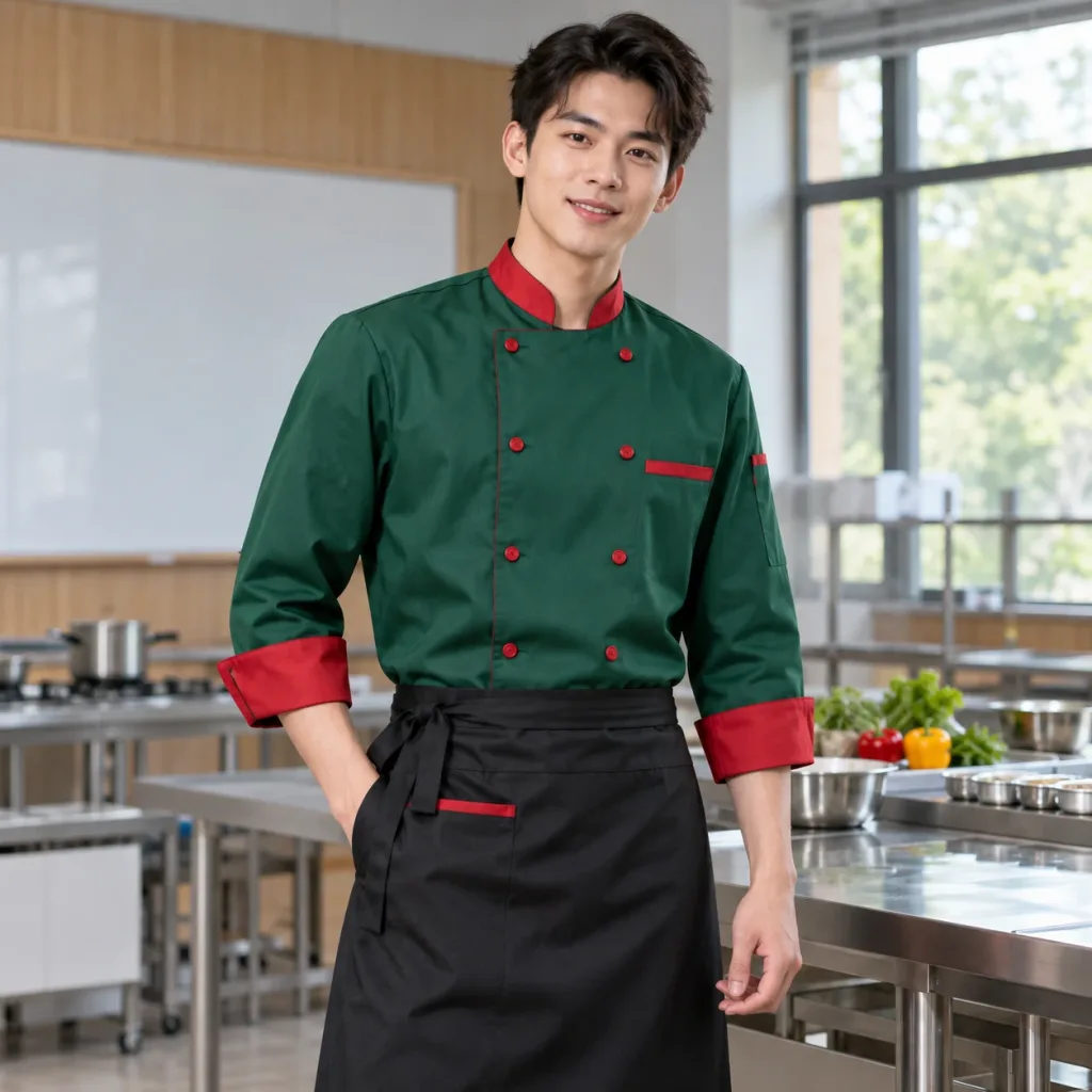 Áo Bếp Đồng Phục Cho Bếp Trưởng Màu Xanh lá Thoáng Khí