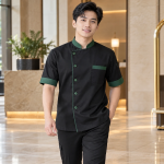 Áo Bếp Đồng Phục Vải Kate Ý Màu Xanh lá Thiết Kế Tinh Gọn