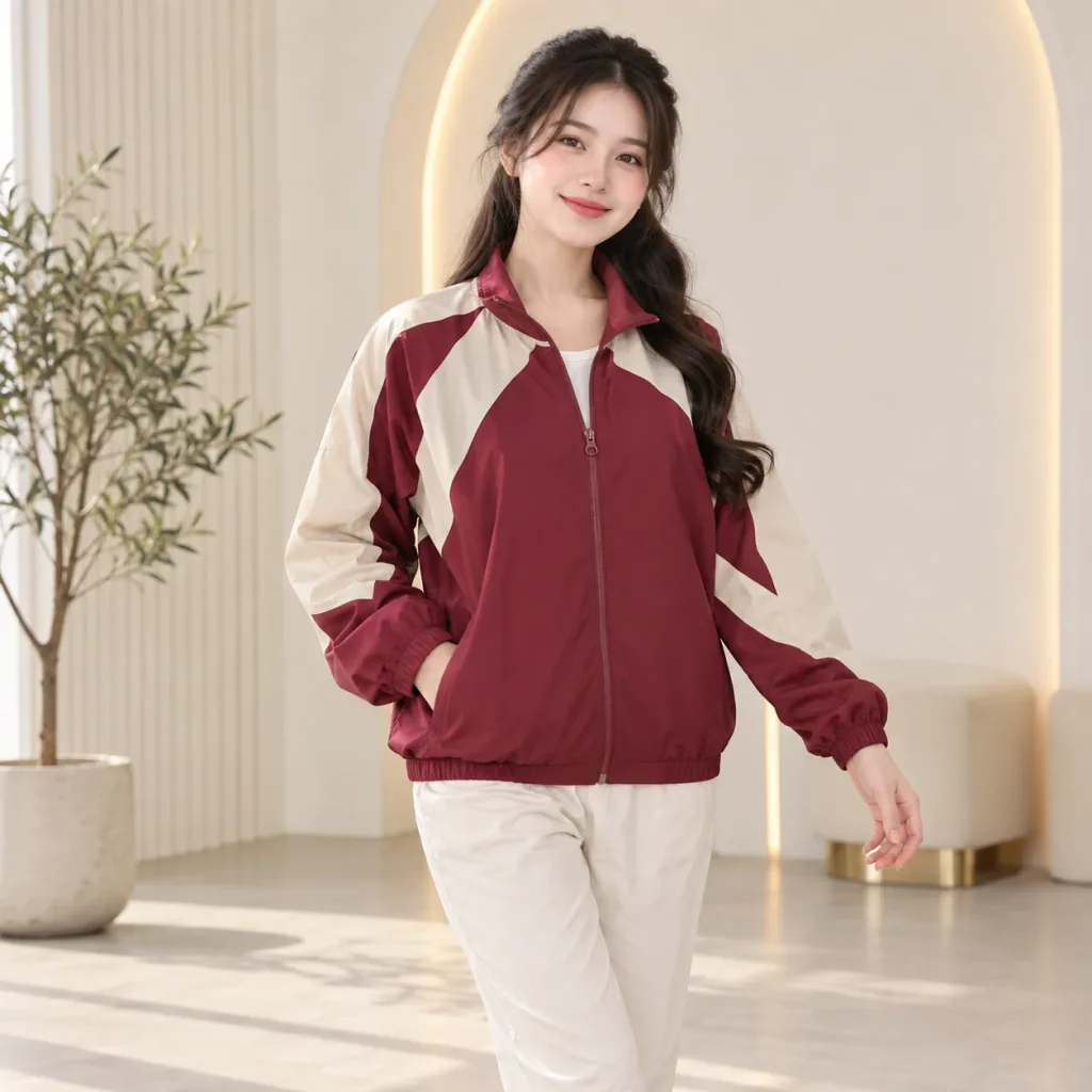 Áo Đồng Phục Họp Lớp Đỏ đô Phối Be Vải Gió