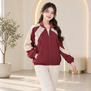 Áo Đồng Phục Họp Lớp Đỏ đô Phối Be Vải Gió