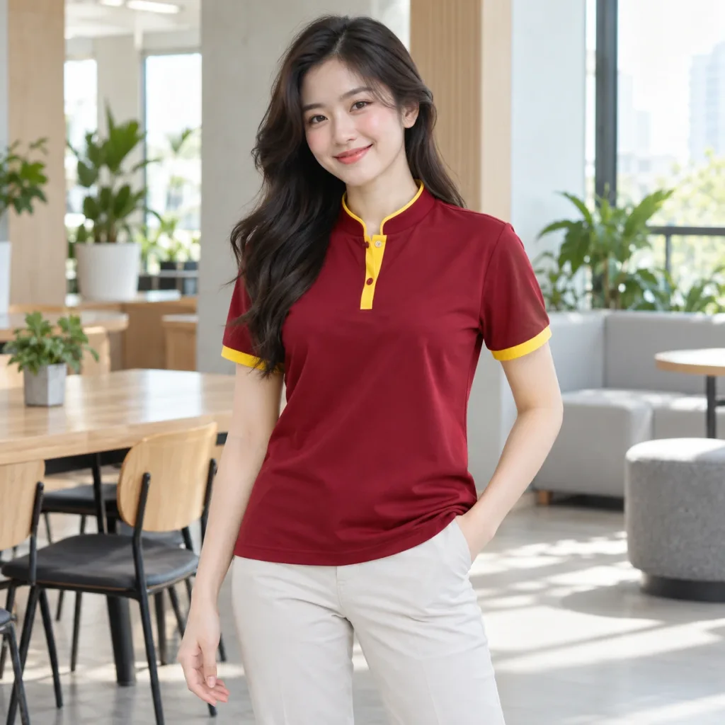 Áo Đồng Phục Họp Lớp Đỏ đô Phối Vàng Vải Pangrim