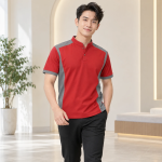 Áo Đồng Phục Thiết Kế Riêng Đỏ Phối Xám Vải Pangrim