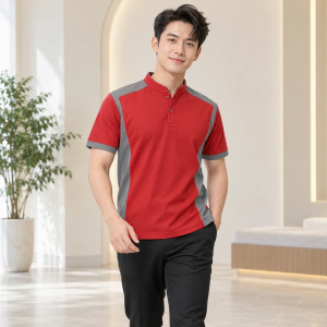 Áo Đồng Phục Thiết Kế Riêng Đỏ Phối Xám Vải Pangrim