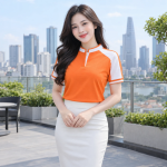 Áo Đồng Phục Văn Phòng Vải Thun lạnh Màu Cam Thiết Kế Tương Phản