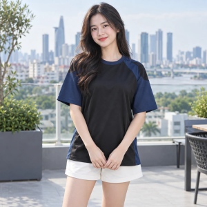 Áo Gia Đình Đi Biển Tinh Gọn Phối Đen Dáng Suông