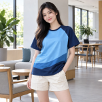 Áo Gia Đình Đi Biển Tối Giản Phối Xanh dương Dáng Suông