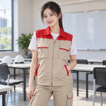Áo Gile Bảo Hộ Be Phối Đỏ Vải Cotton