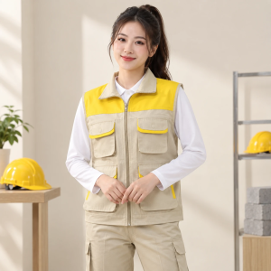 Áo Gile Bảo Hộ Be Phối Vàng Vải Thun mè