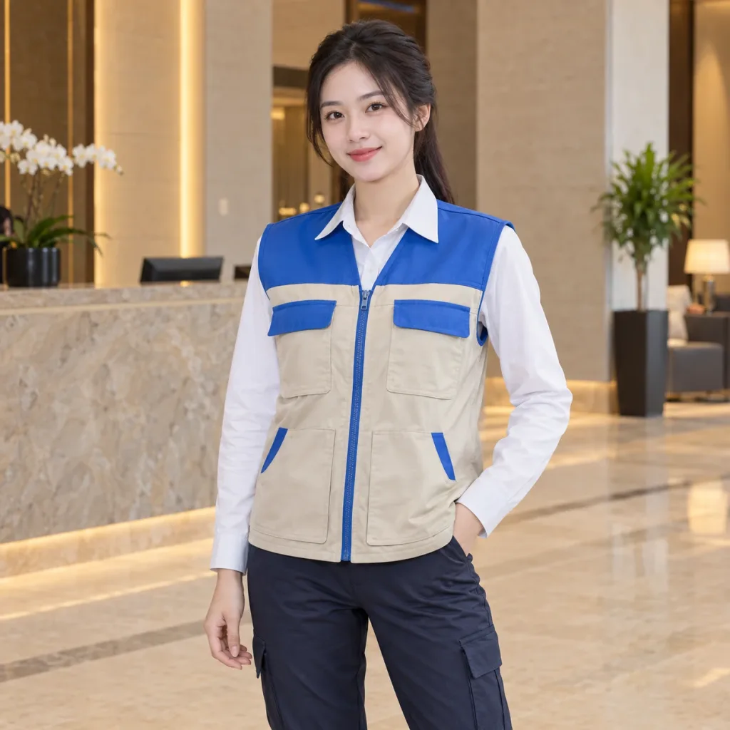 Áo Gile Bảo Hộ Be Phối Xanh dương Vải Nỉ