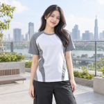 Áo Kỷ Niệm Cổ Tròn Vải Gió Màu Xám Thiết Kế Tương Phản