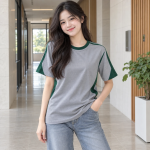 Áo Lớp Cổ Tròn Vải Cá sấu cotton Màu Xám Thiết Kế Hiện Đại