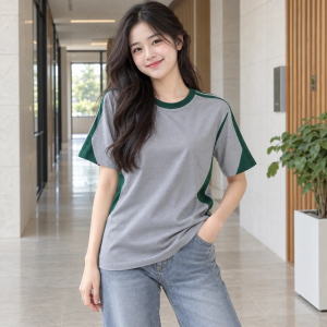 Áo Lớp Cổ Tròn Vải Cá sấu cotton Màu Xám Thiết Kế Hiện Đại