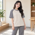 Áo Lớp Cổ Tròn Vải Kate Ford Màu Xám Thiết Kế Trẻ Trung