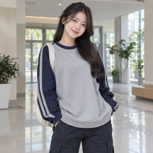 Áo Lớp Cổ Tròn Vải Nỉ Màu Xám Thiết Kế Cá Tính