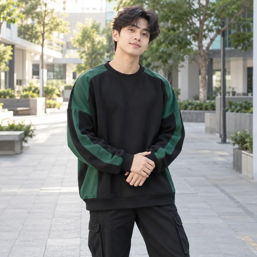 Áo Lớp Oversize Vải Nỉ Màu Xanh lá Thiết Kế Tinh Gọn