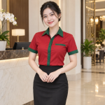 Áo Nhân Viên Lễ Tân Vải Kaki Màu Đỏ Thiết Kế Hiện Đại