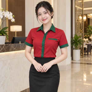 Áo Nhân Viên Lễ Tân Vải Kaki Màu Đỏ Thiết Kế Hiện Đại