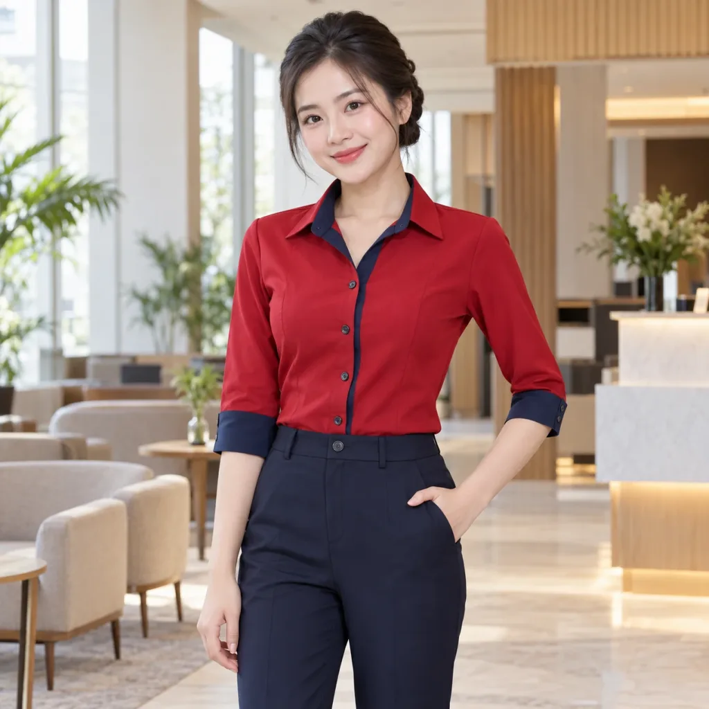 Áo Nhân Viên Lễ Tân Vải Kate Ý Màu Đỏ Thiết Kế Cá Tính