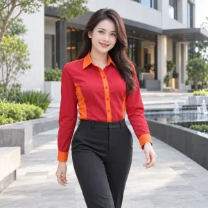 Áo Nhân Viên Lễ Tân Vải Pangrim Màu Đỏ Thiết Kế Năng Động