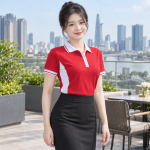 Áo Nhân Viên Lễ Tân Vải Thun lạnh Màu Đỏ Thiết Kế Tương Phản