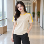 Áo Phông Doanh Nghiệp Cổ Tròn Be Phối Vàng Vải Thun mè