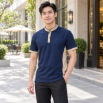 Áo Phông Nhân Viên Phục Vụ Vải Kaki thun Màu Xanh navy Thiết Kế Chuyên Nghiệp