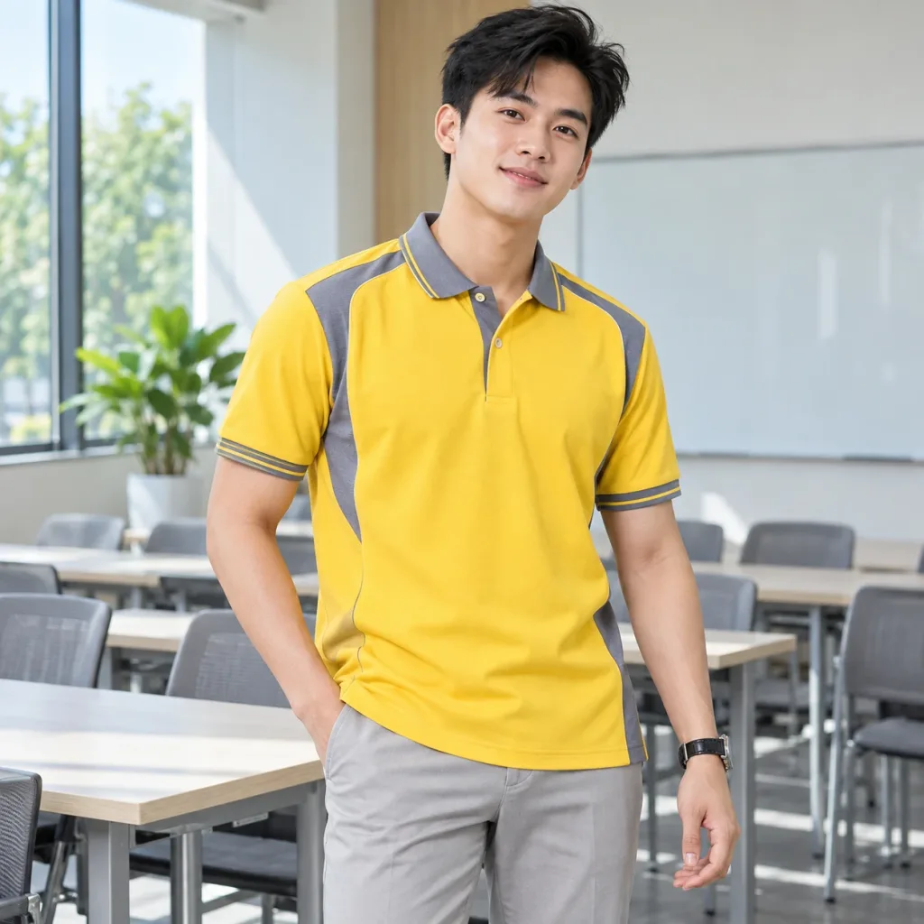 Áo Polo Họp Lớp Cổ Trụ Vải Nỉ Màu Vàng Thiết Kế Cao Cấp