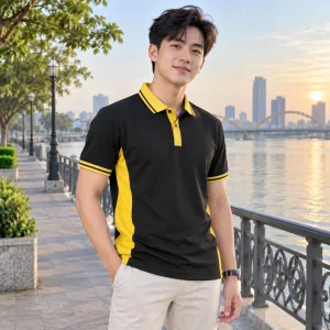 Áo Polo Họp Lớp Cổ Trụ Vải Thun mè Màu Vàng Thiết Kế Tinh Gọn