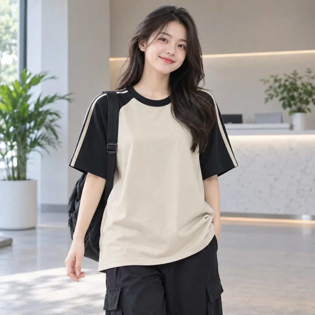Áo Polo Lớp Oversize Be Phối Đen Vải Thun lạnh