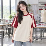 Áo Polo Lớp Oversize Be Phối Đỏ Vải Nỉ