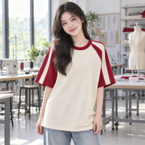 Áo Polo Lớp Oversize Be Phối Đỏ Vải Nỉ