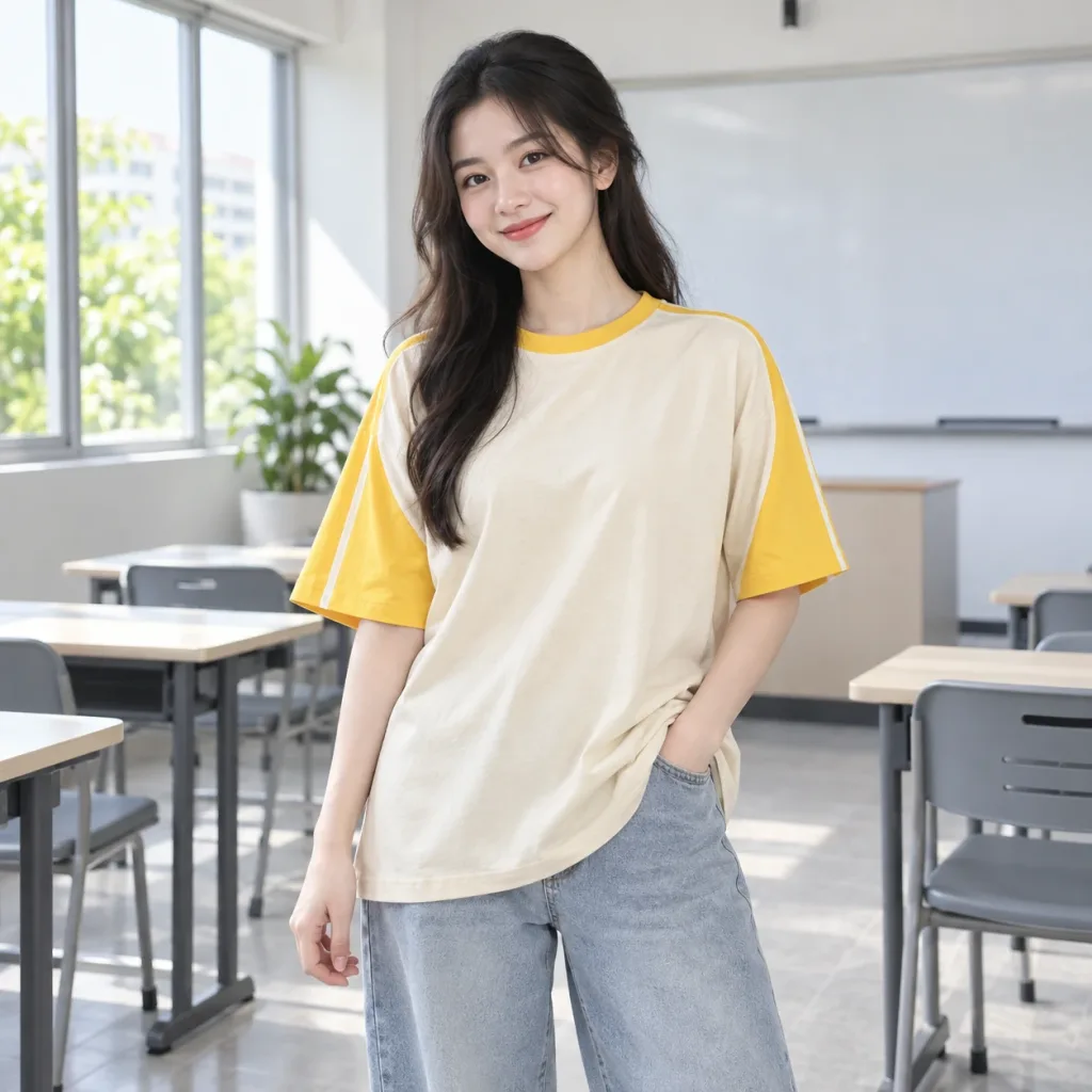 Áo Polo Lớp Oversize Be Phối Vàng Vải Cotton