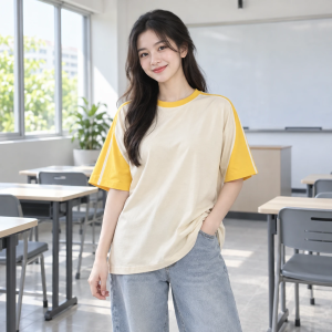 Áo Polo Lớp Oversize Be Phối Vàng Vải Cotton