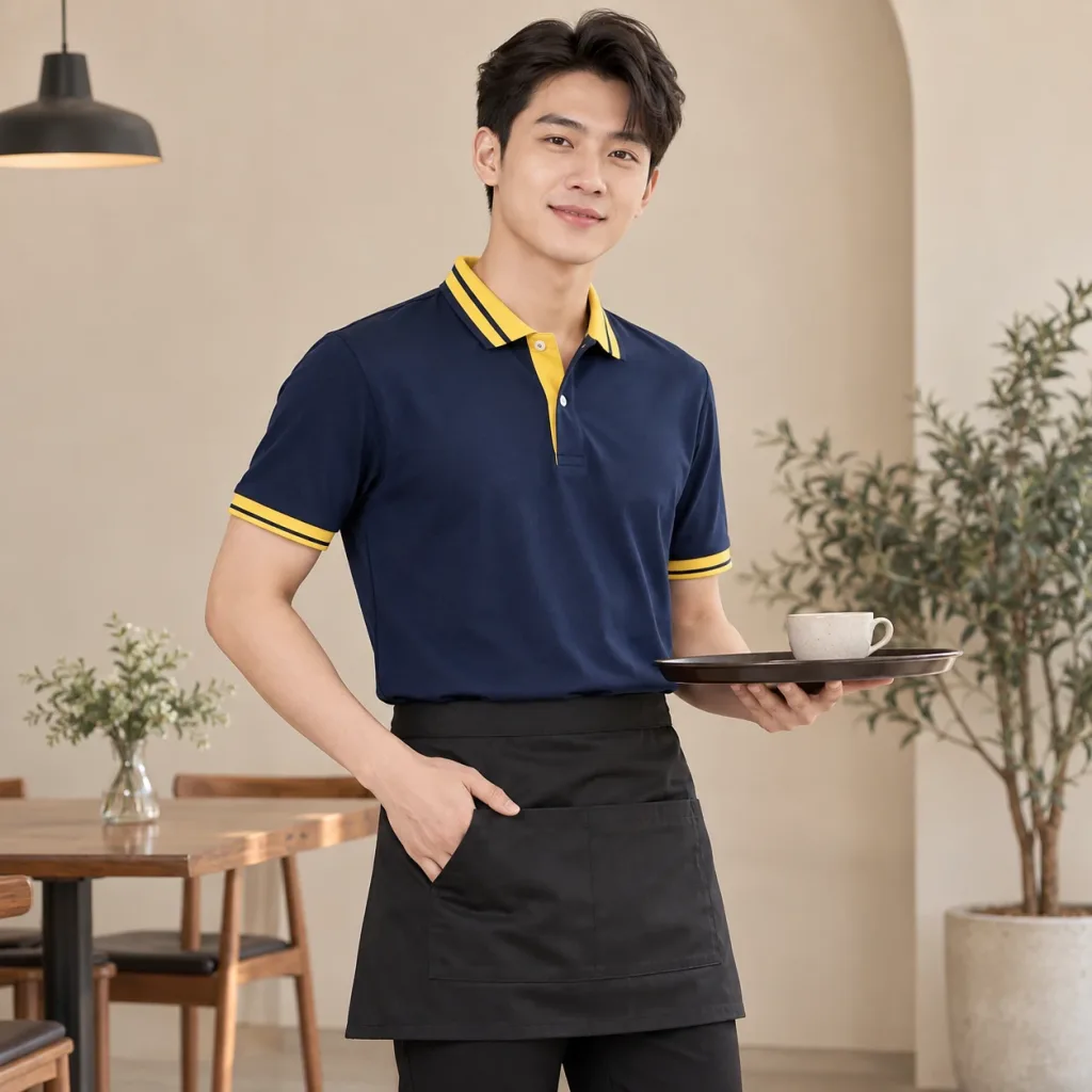Áo Polo Phục Vụ Quán Cafe Xanh navy Phối Cổ Form Suông