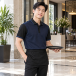 Áo Polo Phục Vụ Quán Cafe Xanh navy Phối Cổ Form Suông – Thêu Logo Cao Cấp