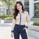 Áo Sơ Mi Doanh Nghiệp Nam Nữ Be Phối Xanh dương Vải Nỉ
