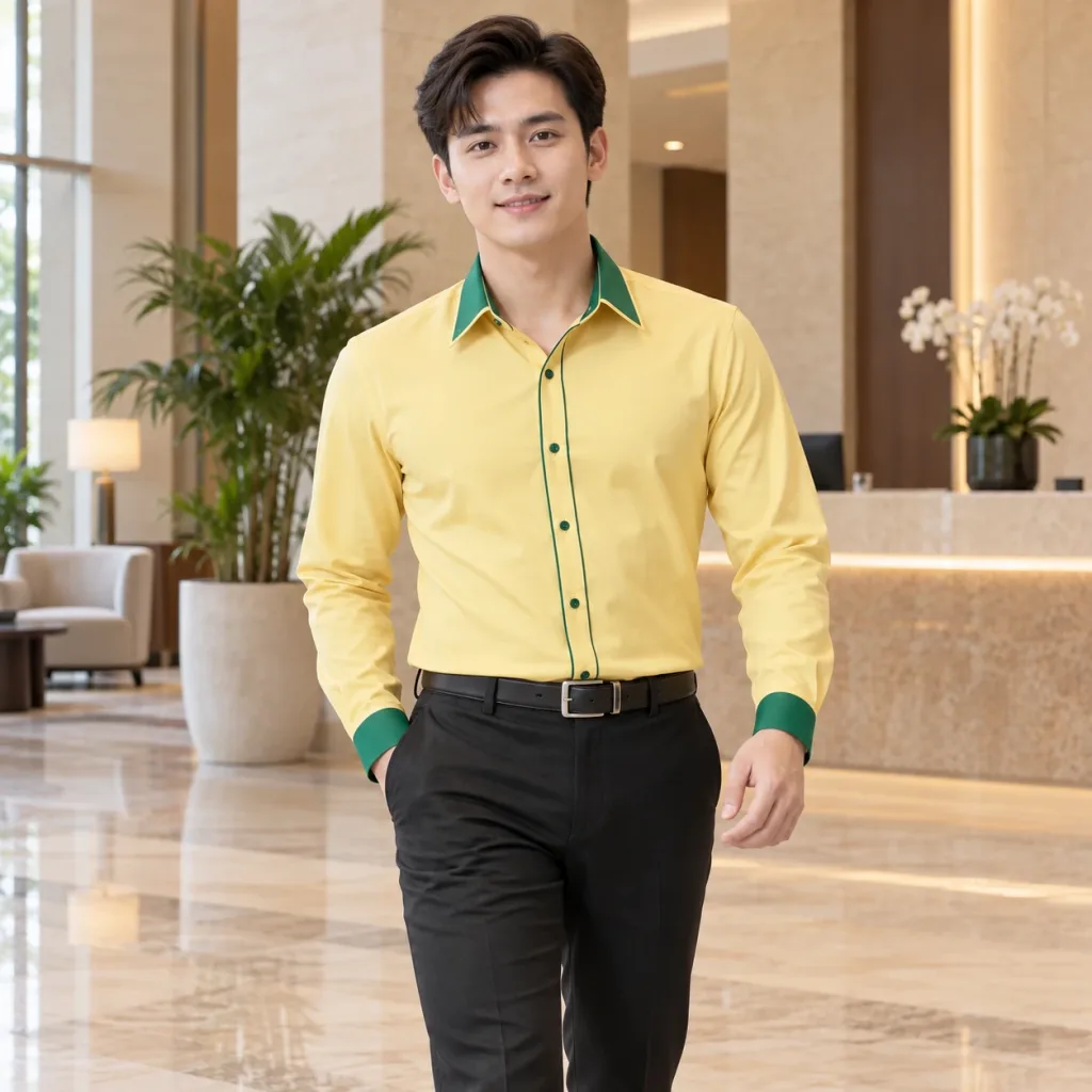 Áo Sơ Mi Đồng Phục Công Sở Cho Quản Lý Màu Xanh lá Phối Viền
