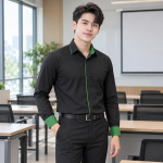 Áo Sơ Mi Đồng Phục Công Sở Xanh lá Phối Viền Form Unisex