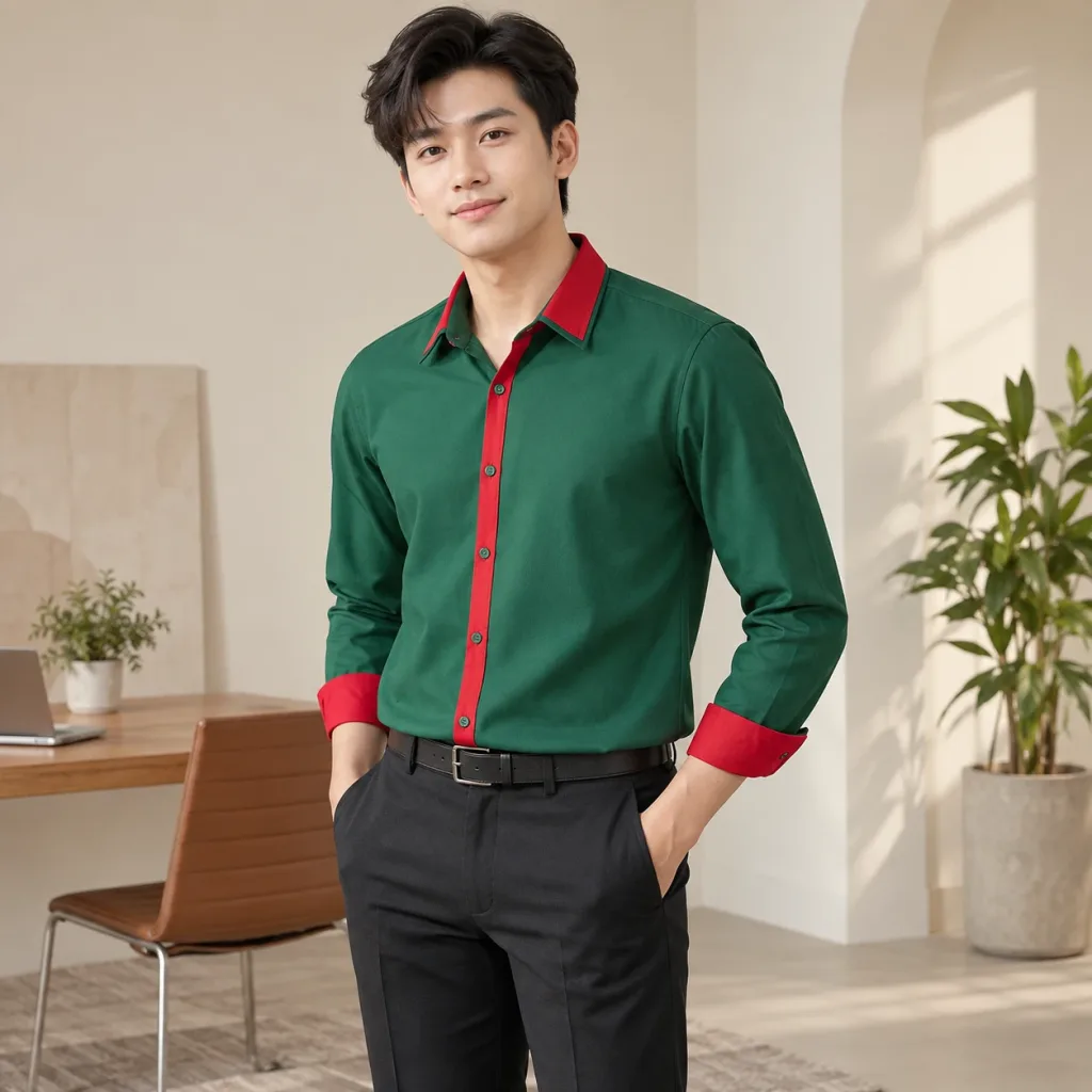 Áo Sơ Mi Đồng Phục Công Sở Xanh lá Phối Viền Form Unisex – Form Dễ Mặc