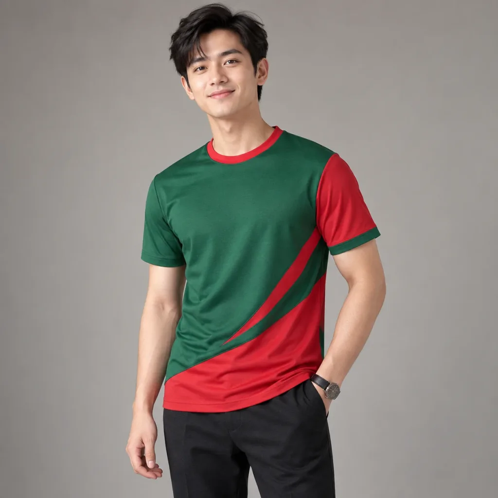 Áo Team Công Ty Cổ Tròn Vải Pangrim Màu Xanh lá Thiết Kế Thanh Lịch