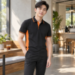 Áo Thun Doanh Nghiệp Đen Phối Cam Vải Kate Ý