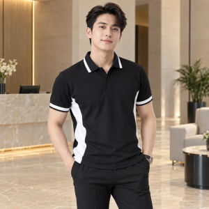 Áo Thun Doanh Nghiệp Đen Phối Trắng Vải Cotton