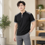 Áo Thun Doanh Nghiệp Đen Phối Xám Vải Kaki