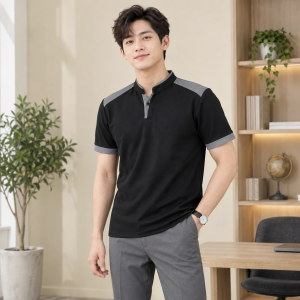 Áo Thun Doanh Nghiệp Đen Phối Xám Vải Kaki