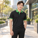 Áo Thun Doanh Nghiệp Đen Phối Xanh lá Vải Thun lạnh