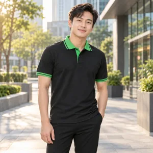 Áo Thun Doanh Nghiệp Đen Phối Xanh lá Vải Thun lạnh
