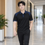 Áo Thun Doanh Nghiệp Đen Phối Xanh navy Vải Gió