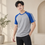 Áo Thun Họp Lớp Cổ Tròn Xanh dương Phối Xám Vải Cá sấu cotton