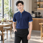 Áo Thun Nhân Viên Nhà Hàng Cho Nhân Viên Bán Hàng Màu Xanh navy Phối Cổ