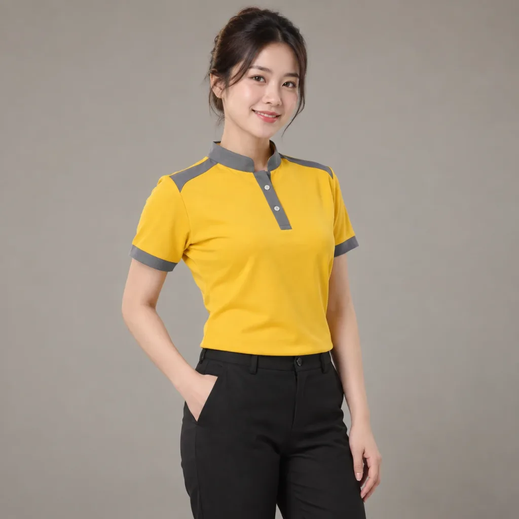 Áo Thun Nhân Viên Nhà Hàng Vàng Phối Xám Vải Cotton
